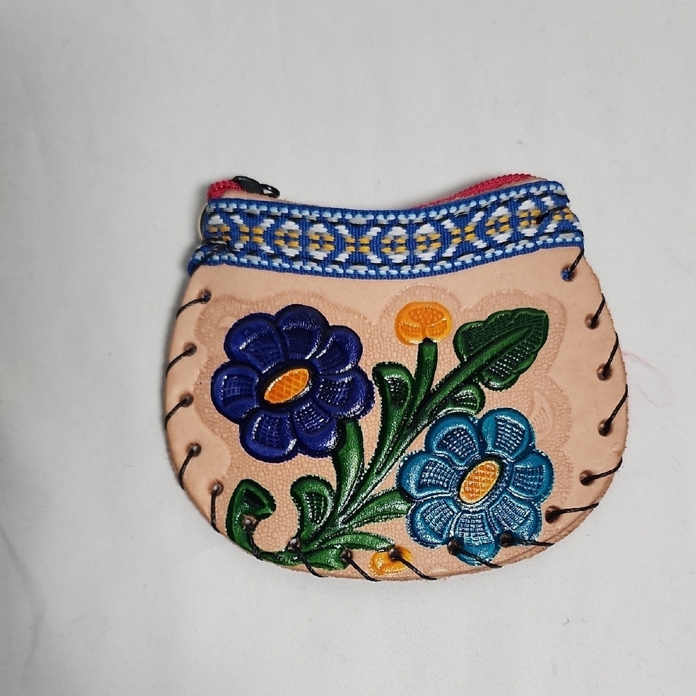 Source Unknown Blue and Green Embroidered Floral Pouch